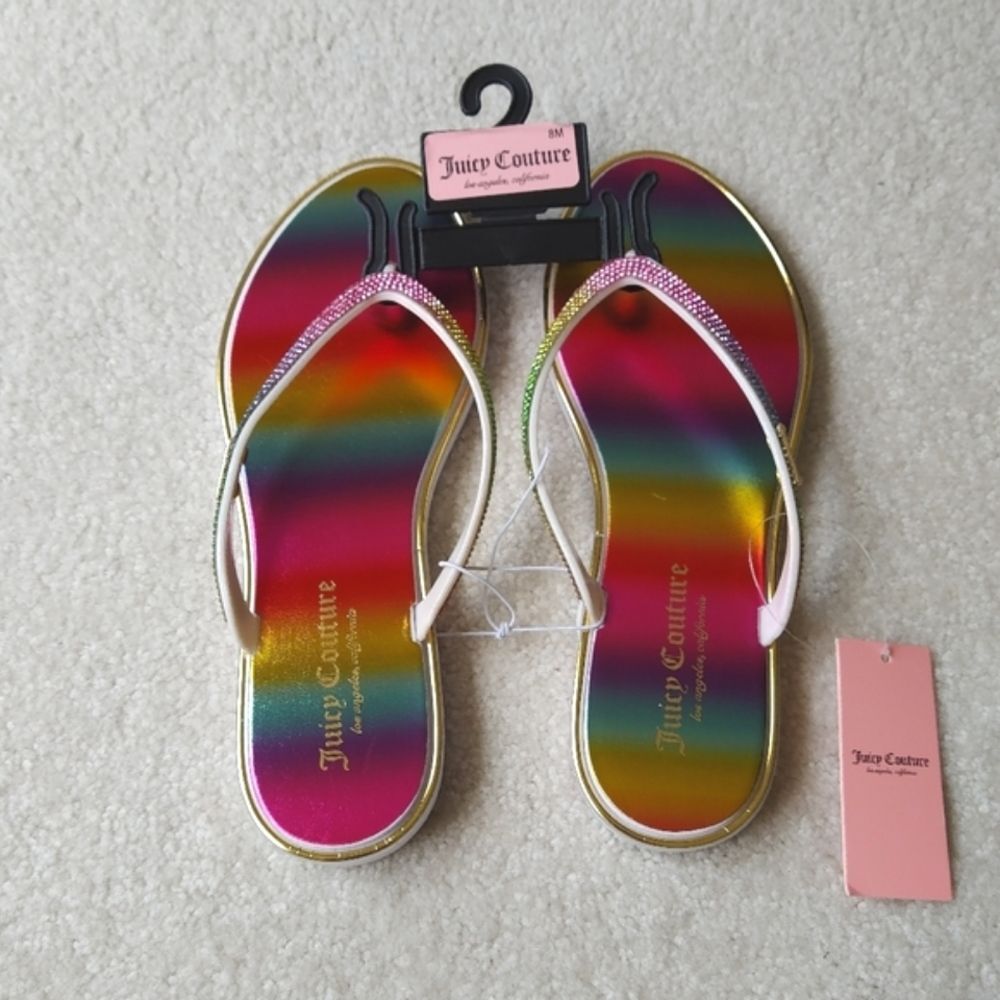 NWT Juicy Couture Glitter Beach Summer  Flip Flops Thong Sandals